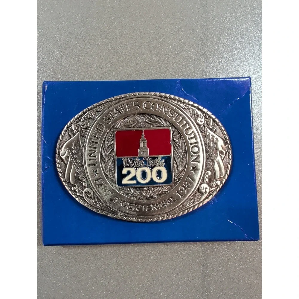 1987 US Constitution‎ Bicentennial Belt Buckle Texoma Leather Brass Limited 3470